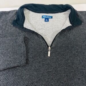Tommy Bahama Sweater 1/4 Zip Pullover Cotton Blend Gray Black Geometric Men XXL